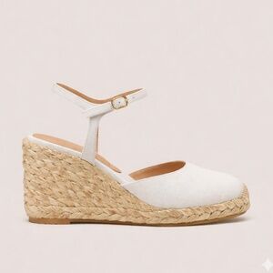 Stuart Weitzman White Canvas Espadrille Wedge Sandals